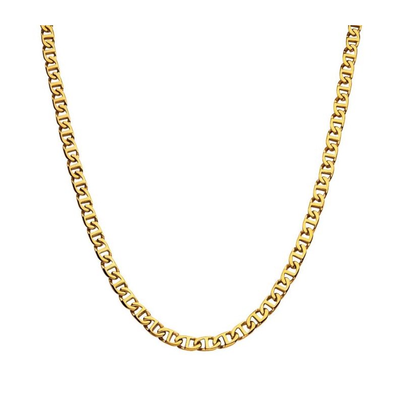 INOX Jewelry 8mm 18Kt Gold IP Mariner Link Chain Necklace