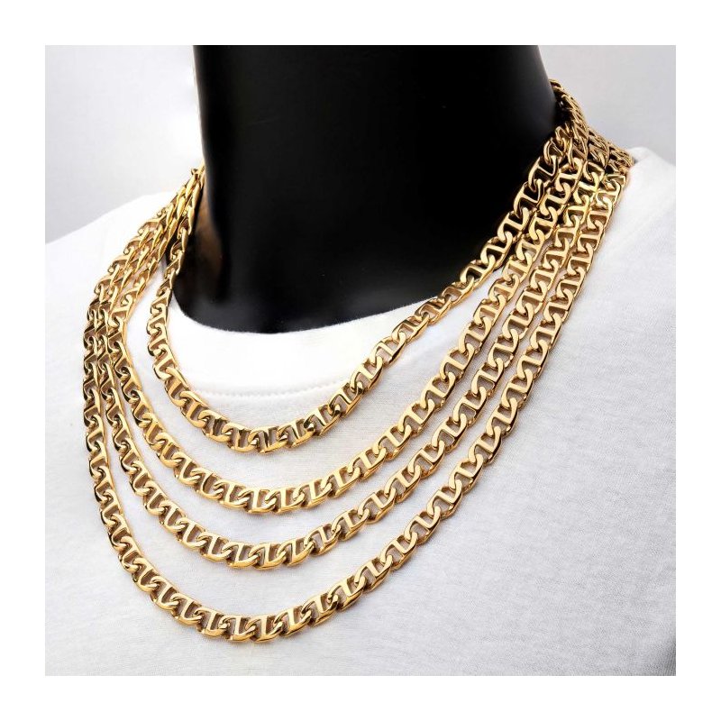 INOX Jewelry 8mm 18Kt Gold IP Mariner Link Chain Necklace