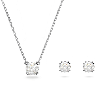 Swarovski Stilla pendant, Round cut, White, Gold-tone plated