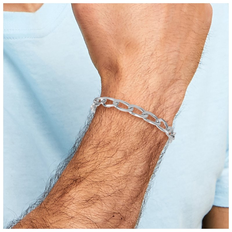 Herco 18K White Gold 8.8mm Solid Flat Curb Link 8.5 inch Bracelet