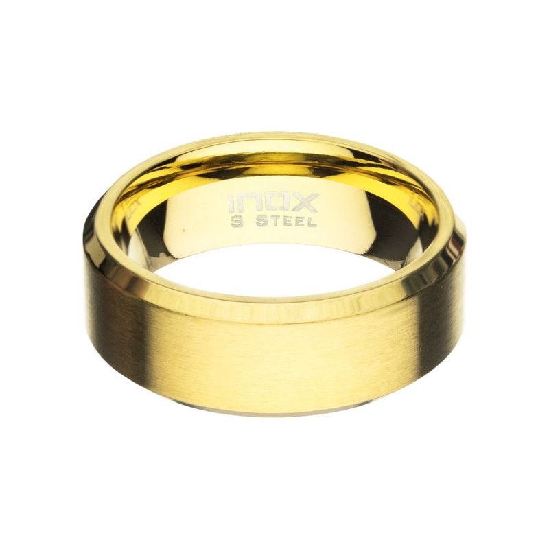 INOX Jewelry 8mm Matte Finish 18Kt Gold IP Steel Beveled Comfort