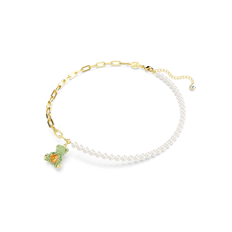 Swarovski Teddy pendant, Crystal pearl, Bear, Multicolored, Gold