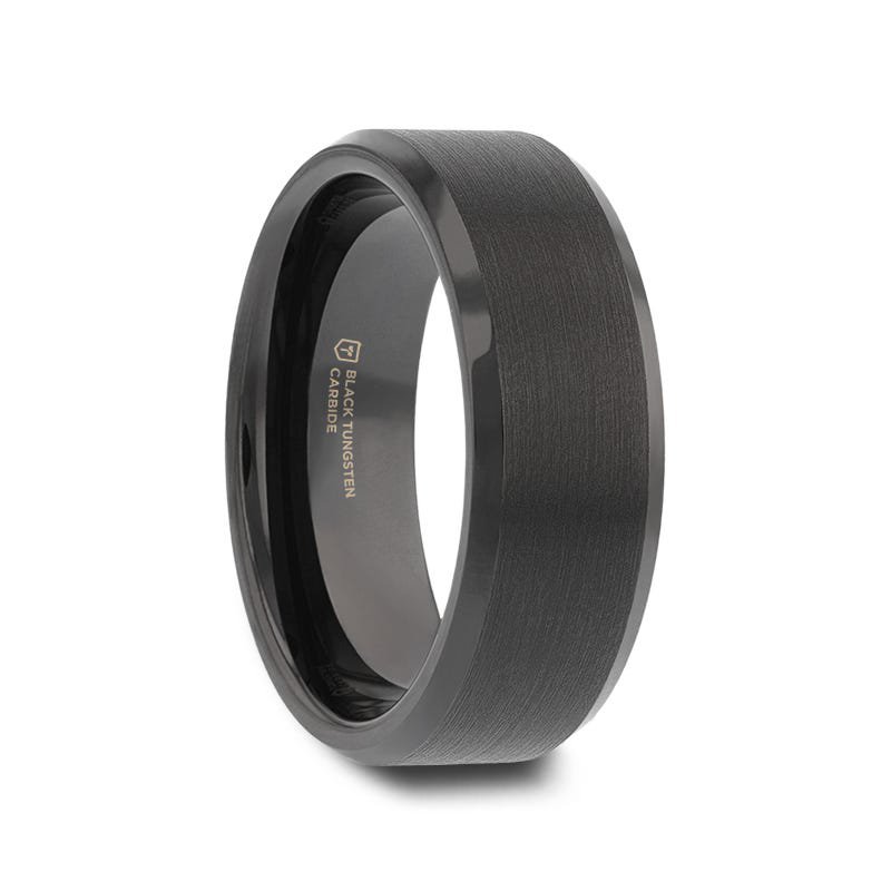 Thorsten ELISE Black Tungsten Ring Polished Beveled Edges and Brush Finished Center - 4mm - 10mm Thorsten ELISE Black Tungsten Ring Polished Beveled Edges and Brush Finished Center - 4mm - 10mm