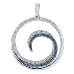 Shefi Diamonds 14K White Gold Pendant Circle with Inner Wave Blue & White Diamond 0.40 Ctw 6009240EU2B