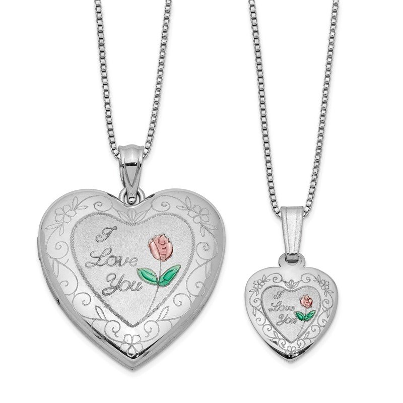 Sterling Silver 'I Love You' Rose Heart Mother & Daughter Locket Set Sterling Silver 'I Love You' Rose Heart Mother & Daughter Locket Set