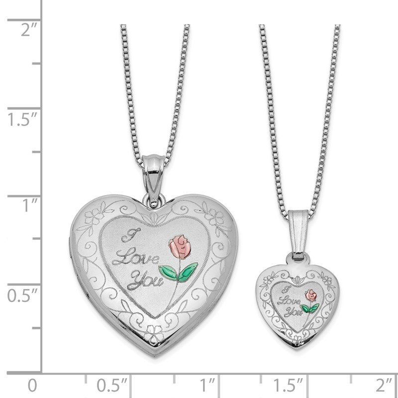 Sterling Silver 'I Love You' Rose Heart Mother & Daughter Locket Set Sterling Silver 'I Love You' Rose Heart Mother & Daughter Locket Set