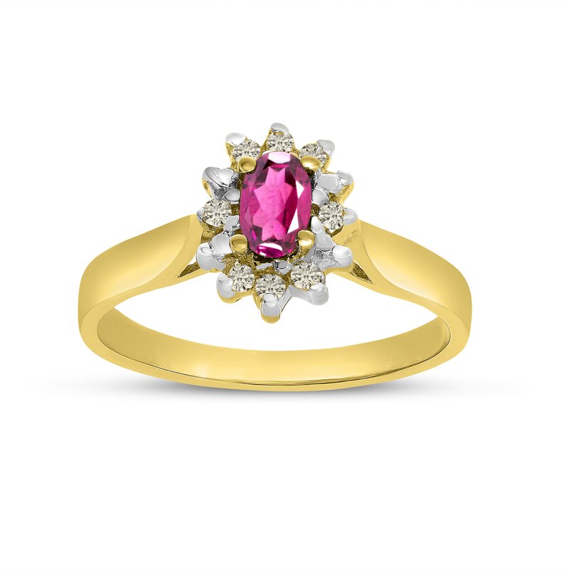 14k Yellow Gold Oval Pink Topaz & Diamond Ring - 8x6mm Natural Gemstone, Size 9