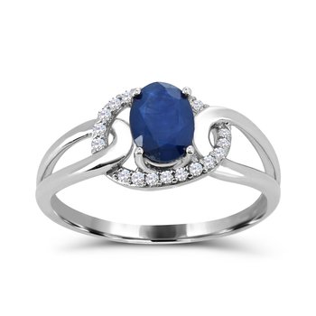10K White Gold Blue Sapphire with Diamond 0.100cts Accent Ring R12234SB6W0