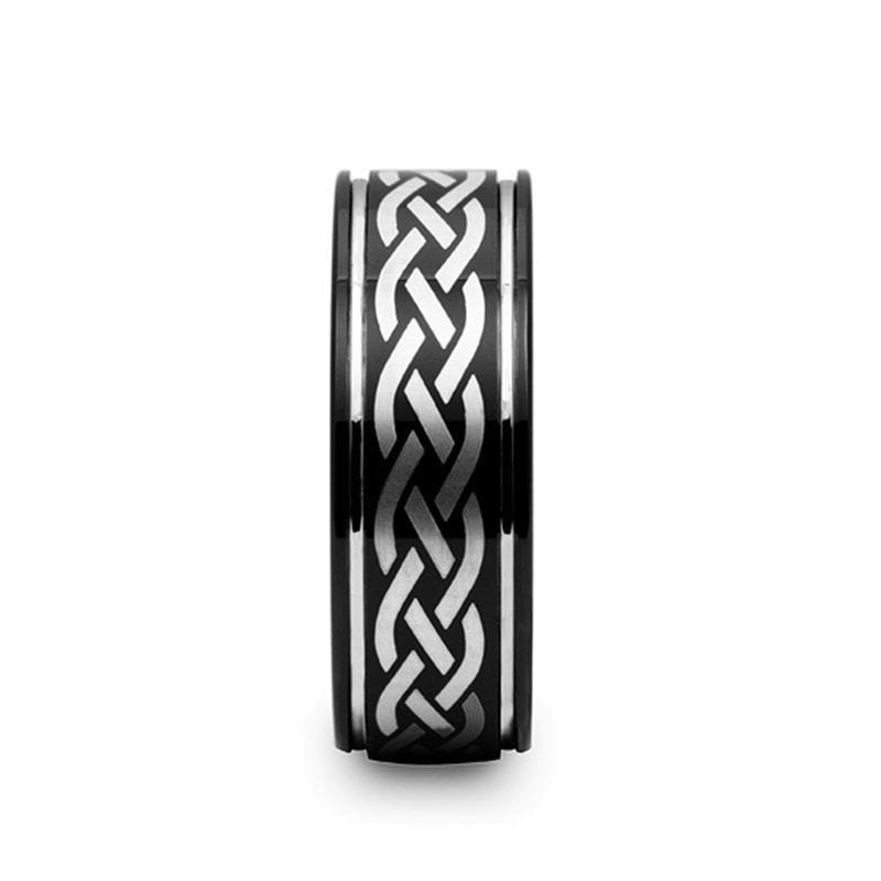 Thorsten KILDARE Celtic Engraved Design Black Tungsten Wedding Band - 8mm