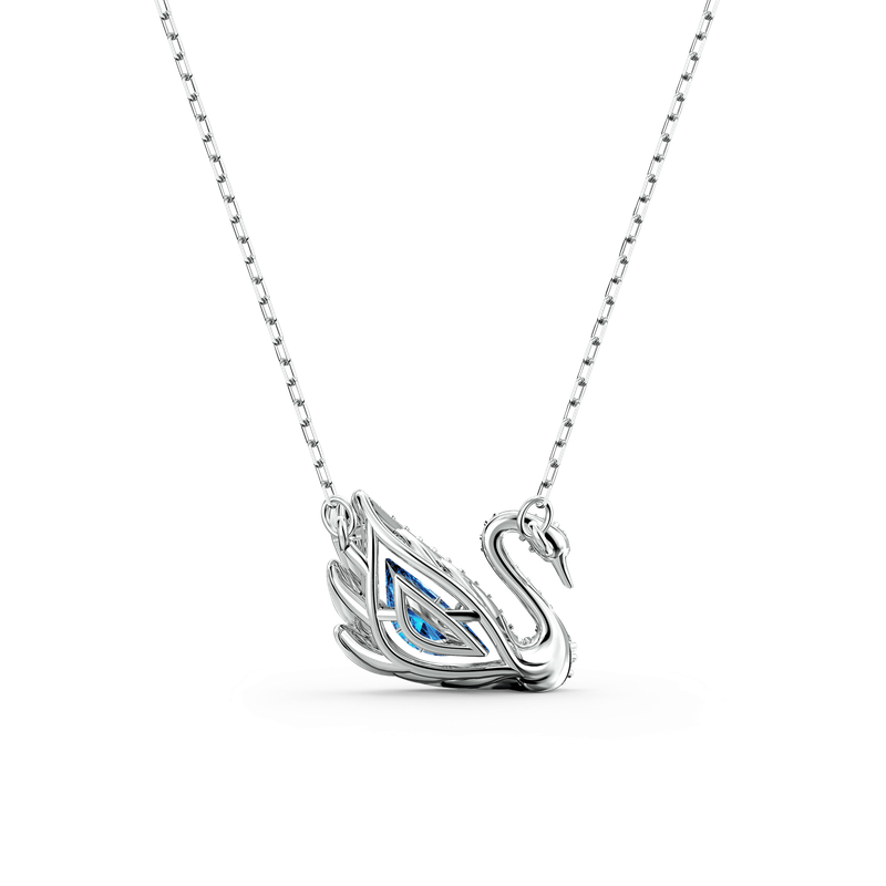 Swarovski Swan necklace, Dancing swan, Blue, Rhodium plated
