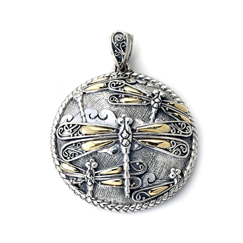Samuel B STERLING SILVER/18K ROUND DRAGONFLY PENDANT 60162P.SLGO