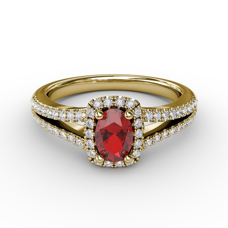 Split Shank Oval Ruby and Diamond Ring R1483R - Fana