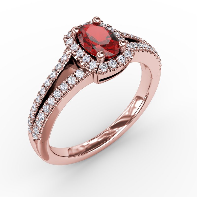 Split Shank Oval Ruby and Diamond Ring R1483R - Fana