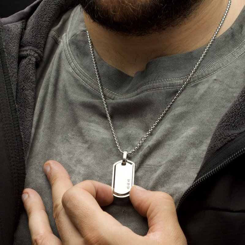 アクセサリー nam INOX Jewelry Satin Finish Frame Inlay Stainless Steel Identity Tag