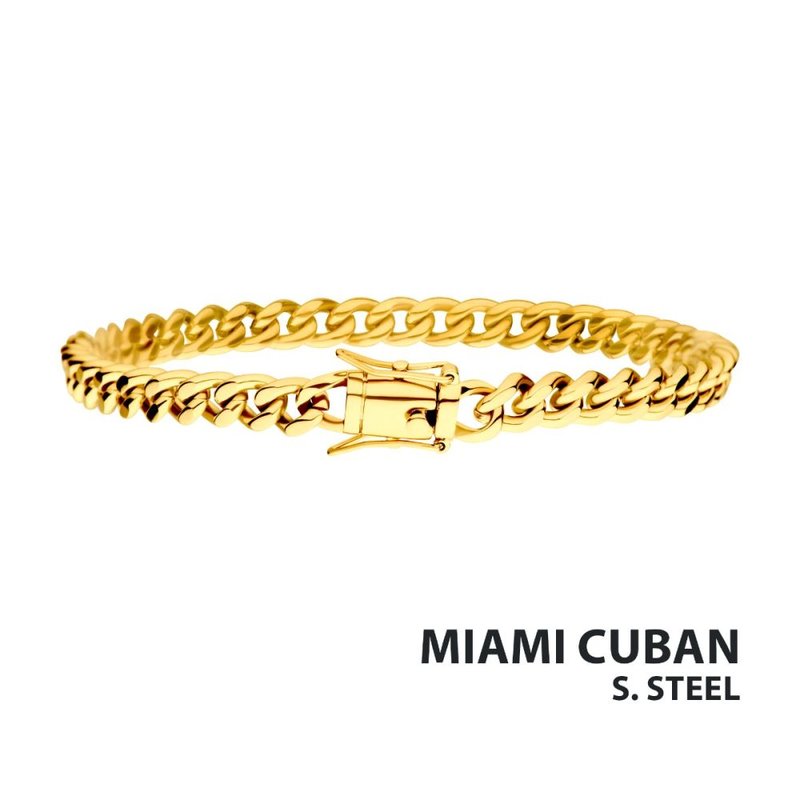 INOX Jewelry 6mm 18Kt Gold IP Miami Cuban Chain Bracelet BR15011GP