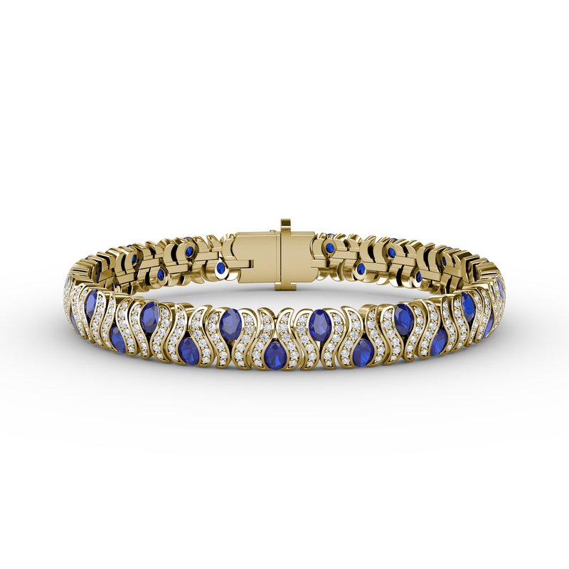 BELLE ÉPOQUE Sapphire Bracelet 18K WG Belle Epoque Bracelet Art Deco Geometric CZ Delicate Blue