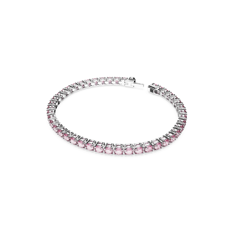 Swarovski Matrix Tennis bracelet, Round cut, Pink, Rhodium plated