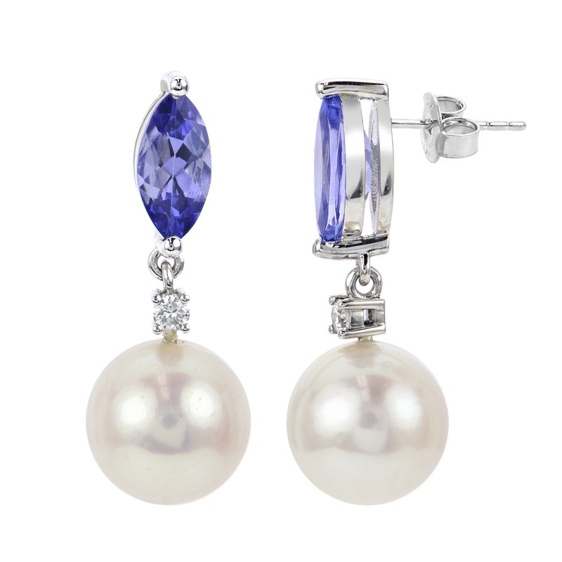 Tanzanite and pearl dangle high quality earrings