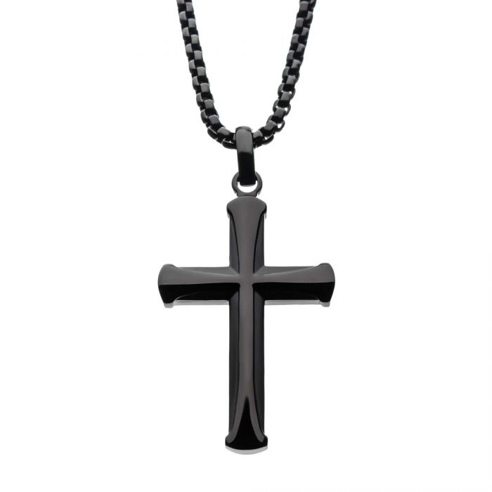 INOX Jewelry Stainless Steel Black IP Apostle Cross Pendant with