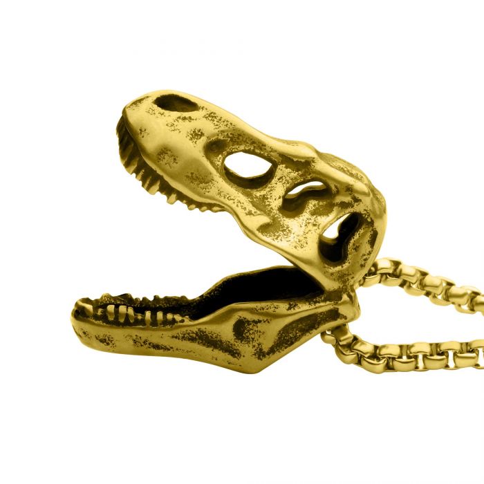 Berg factory Abyssal Rex Skull ネックレストップ INOX Jewelry Distressed Matte 18Kt Gold IP T-Rex Skull Pendant