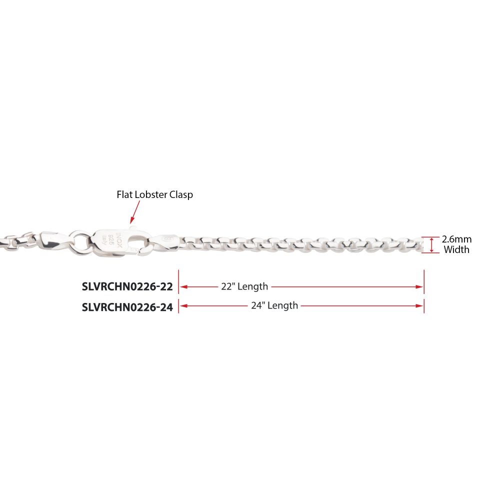 INOX Jewelry 2.6mm 925 Italy Silver Polished Finish Box Chain
