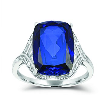 Sterling Silver Created Blue Sapphire and Diamond 0.020cts Ring R12796CS6S