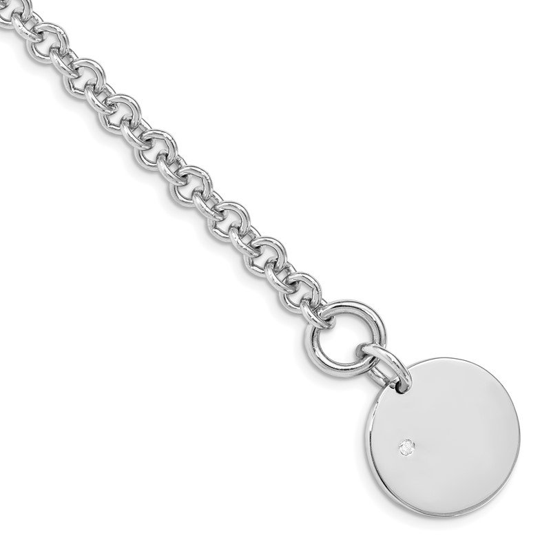 Sterling Silver .03ct Diamond Engravable Disc with Toggle Closure Bracelet Sterling Silver .03ct Diamond Engravable Disc with Toggle Closure Bracelet