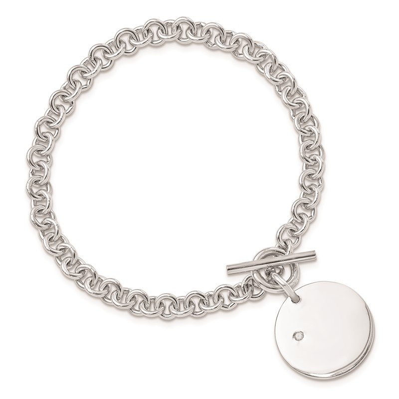 Sterling Silver .03ct Diamond Engravable Disc with Toggle Closure Bracelet Sterling Silver .03ct Diamond Engravable Disc with Toggle Closure Bracelet