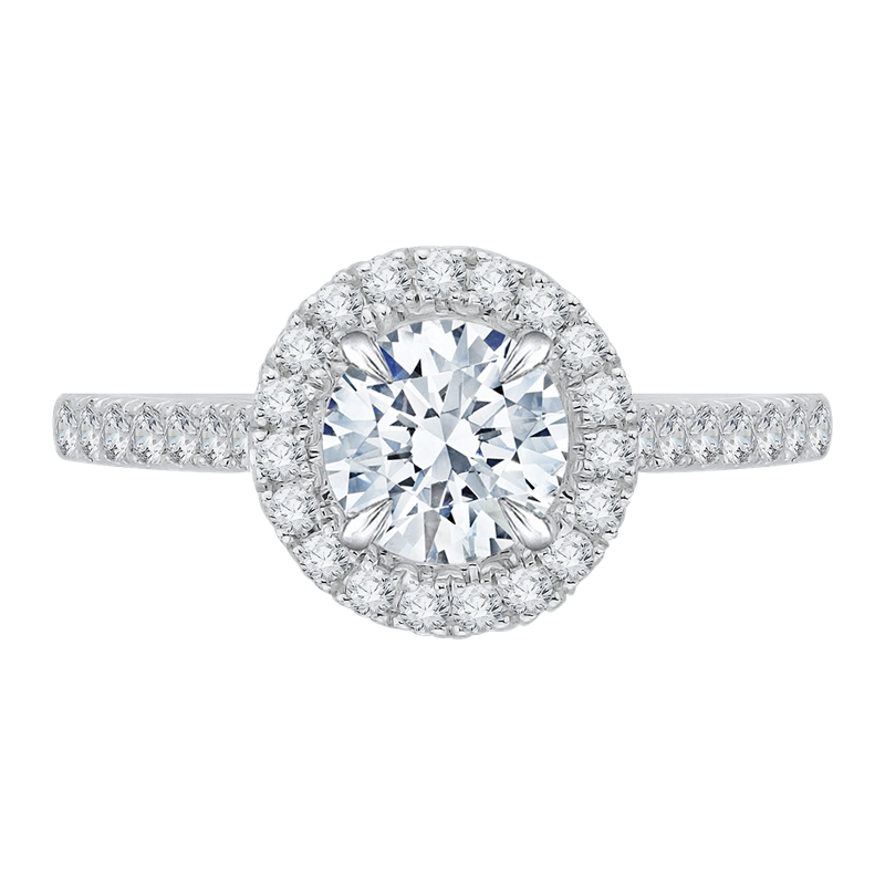 Carizza Round Cut Diamond Halo Engagement Ring In 14K Two