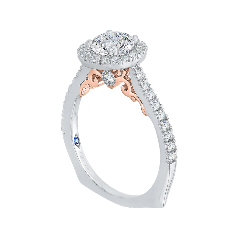 Carizza Round Cut Diamond Halo Engagement Ring In 14K Two