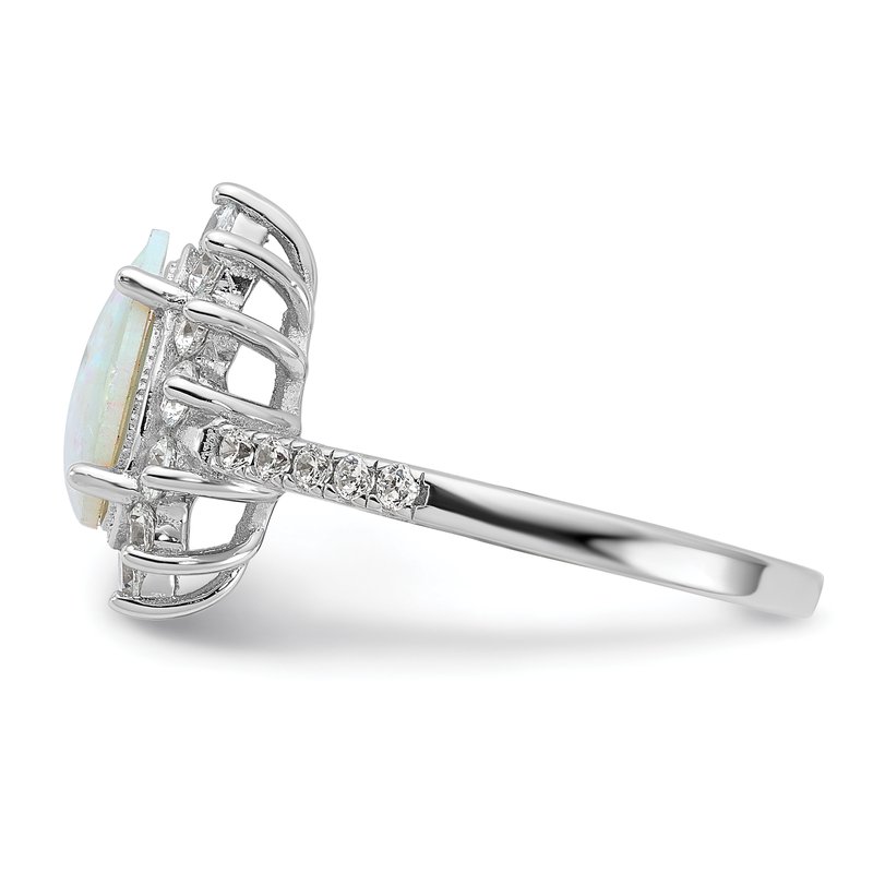 Cheryl M Sterling Silver Round Lab Created White Opal and CZ Halo Ring Cheryl M Sterling Silver Round Lab Created White Opal and CZ Halo Ring