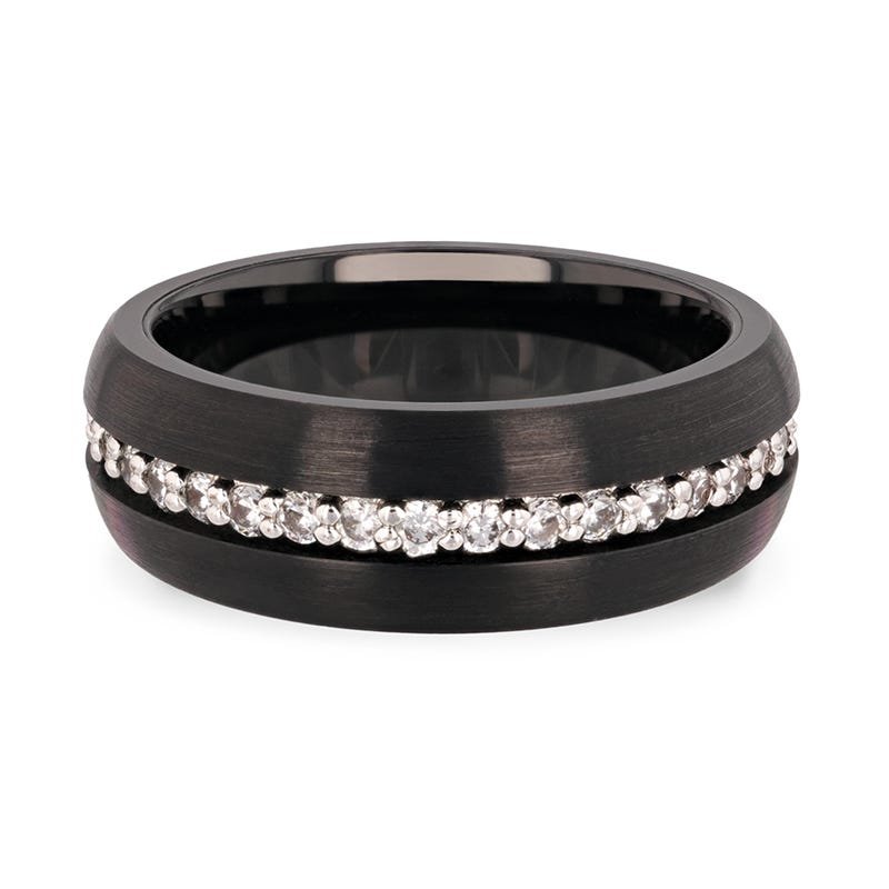 Thorsten TSAR Black Tungsten Carbide Ring Domed Brushed Finish White Sapphires - 8mm Thorsten TSAR Black Tungsten Carbide Ring Domed Brushed Finish White Sapphires - 8mm