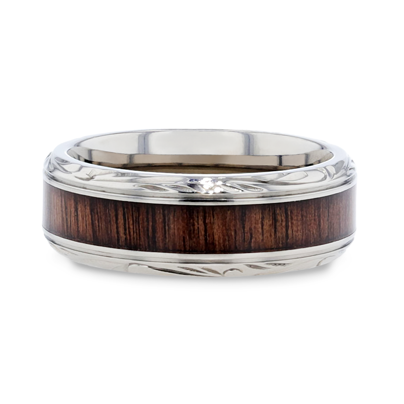Thorsten ROSENTRA Rosewood Inlay with Detailed Beveled Edges Titanium Polished Wedding Ring - 8mm Thorsten ROSENTRA Rosewood Inlay with Detailed Beveled Edges Titanium Polished Wedding Ring - 8mm
