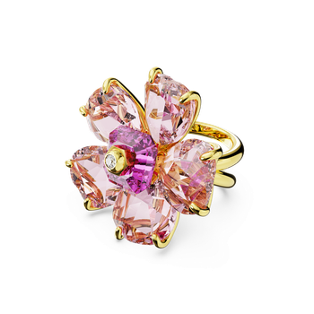 Swarovski Idyllia cocktail ring, Flower, Pink, Gold-tone