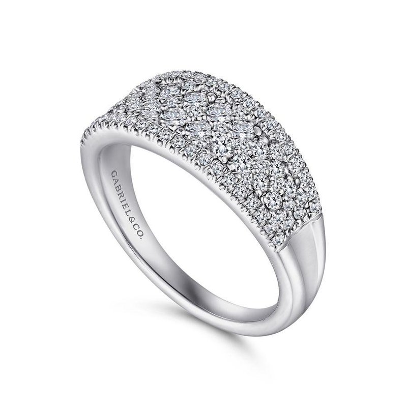 14K White Gold Curved PavÃ Diamond Ring