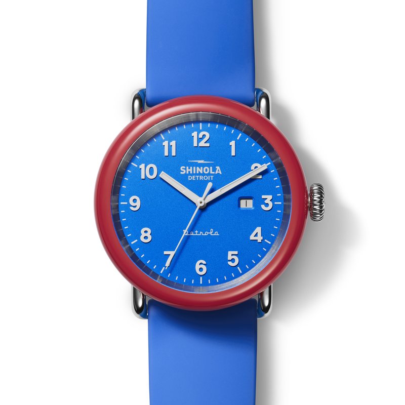 Shinola Detrola I Voted Watch with 43mm Blue Face authentic & Blue Silicone Band