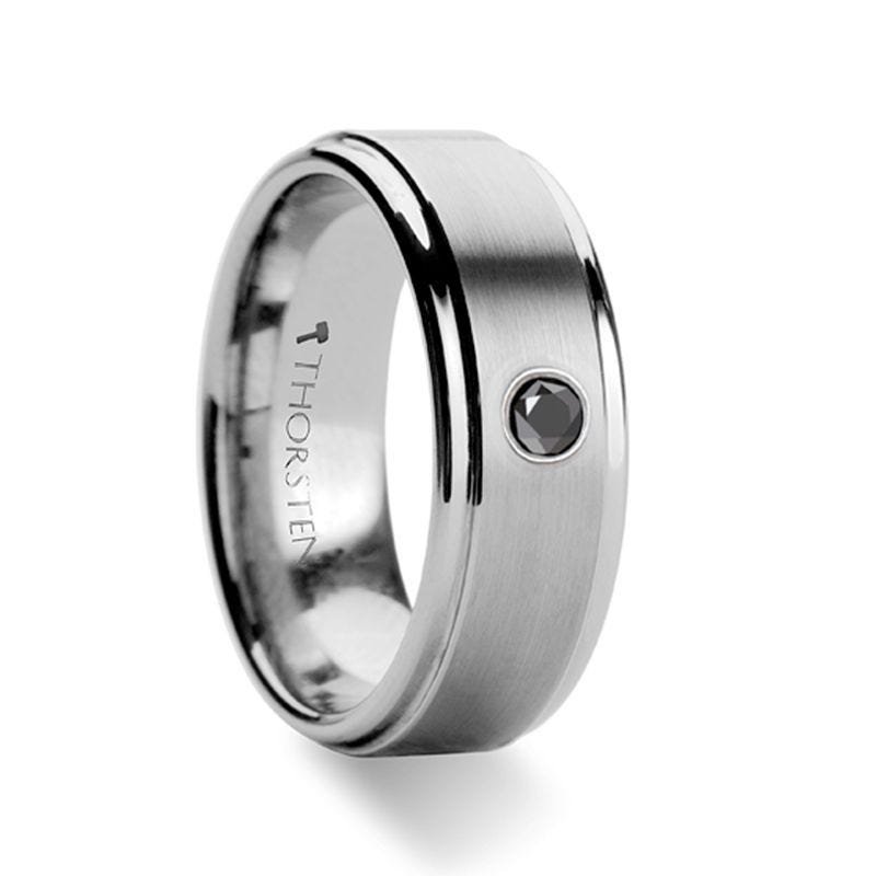 Thorsten COVENTRY Raised Brushed Center Tungsten Ring with Black Diamond - 8mm Thorsten COVENTRY Raised Brushed Center Tungsten Ring with Black Diamond - 8mm
