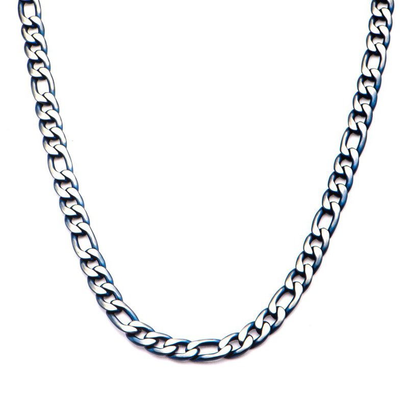 INOX Jewelry 3mm Blue IP Figaro Chain Necklace NSTC7628B-24