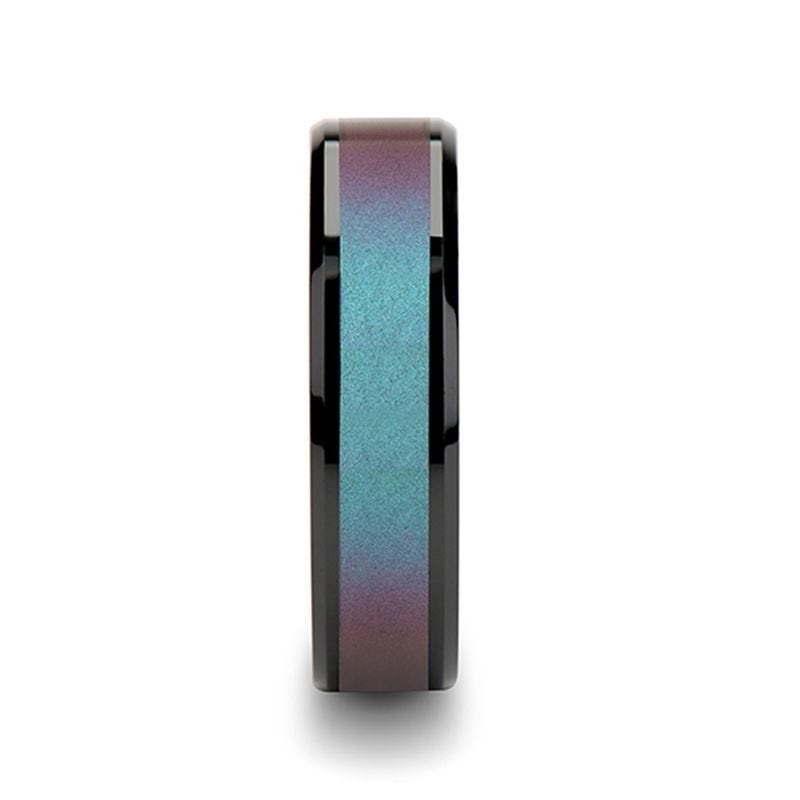 Thorsten BARRACUDA Black Ceramic Ring with Bevels and Blue-Purple Color Changing Inlay - 6mm - 10mm Thorsten BARRACUDA Black Ceramic Ring with Bevels and Blue-Purple Color Changing Inlay - 6mm - 10mm