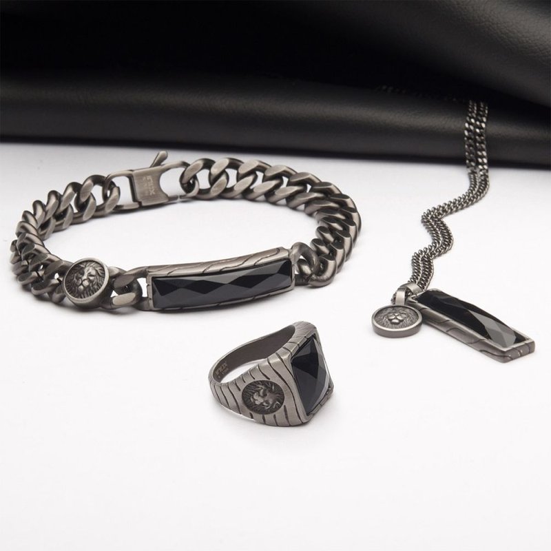 INOX Jewelry Matte Finish Gun Metal IP with African Lion Sigil