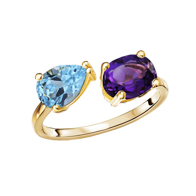 14k outlets White Gold Amethyst and Swiss Blue Topaz Three-Stone Ring Size 7