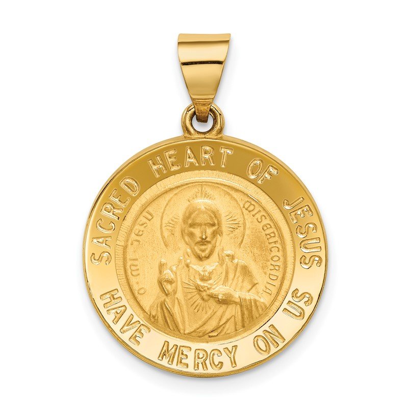 14k Gold Sacred Heart of Jesus Medal Hollow Pendant 14k Gold Sacred Heart of Jesus Medal Hollow Pendant