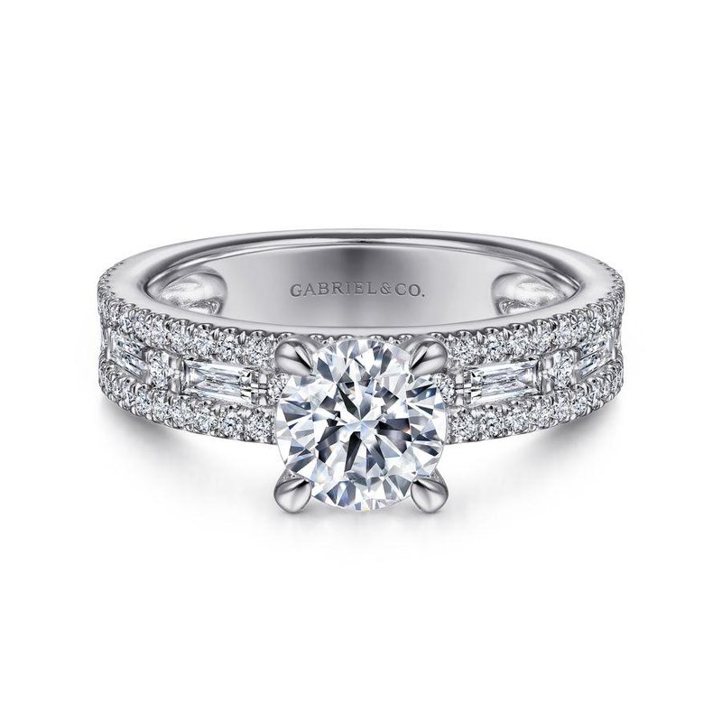 Gabriel Fashion 14K White Gold Wide Band Round Diamond Engagement