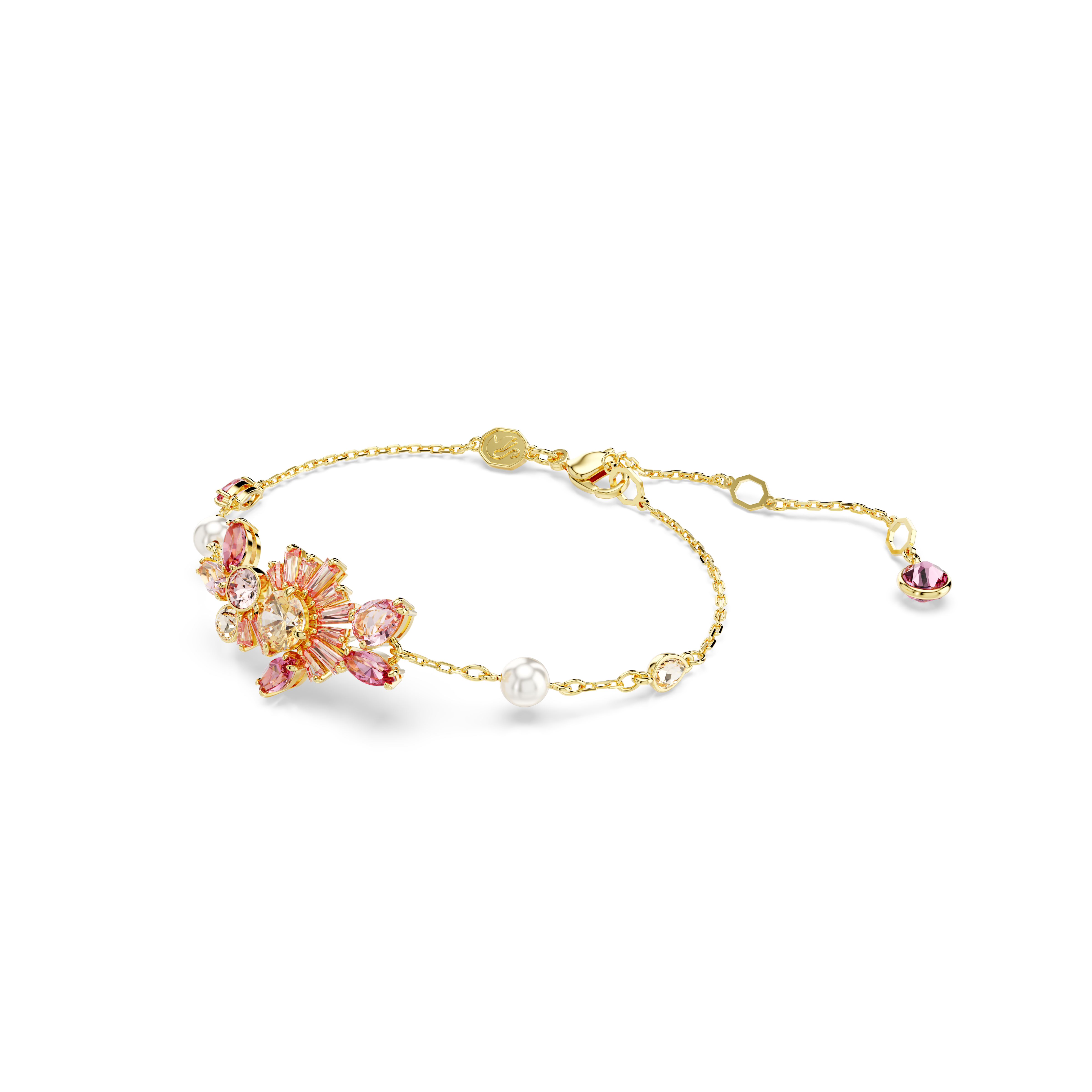 Swarovski Gema bracelet, Crystal pearl, Mixed cuts, Flower, Pink