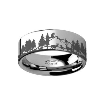 Thorsten Animal Landscape Scene Reindeer Deer Stag Mountain Range Ring Engraved Flat Tungsten Ring - 4mm - 12mm Thorsten Animal Landscape Scene Reindeer Deer Stag Mountain Range Ring Engraved Flat Tungsten Ring - 4mm - 12mm