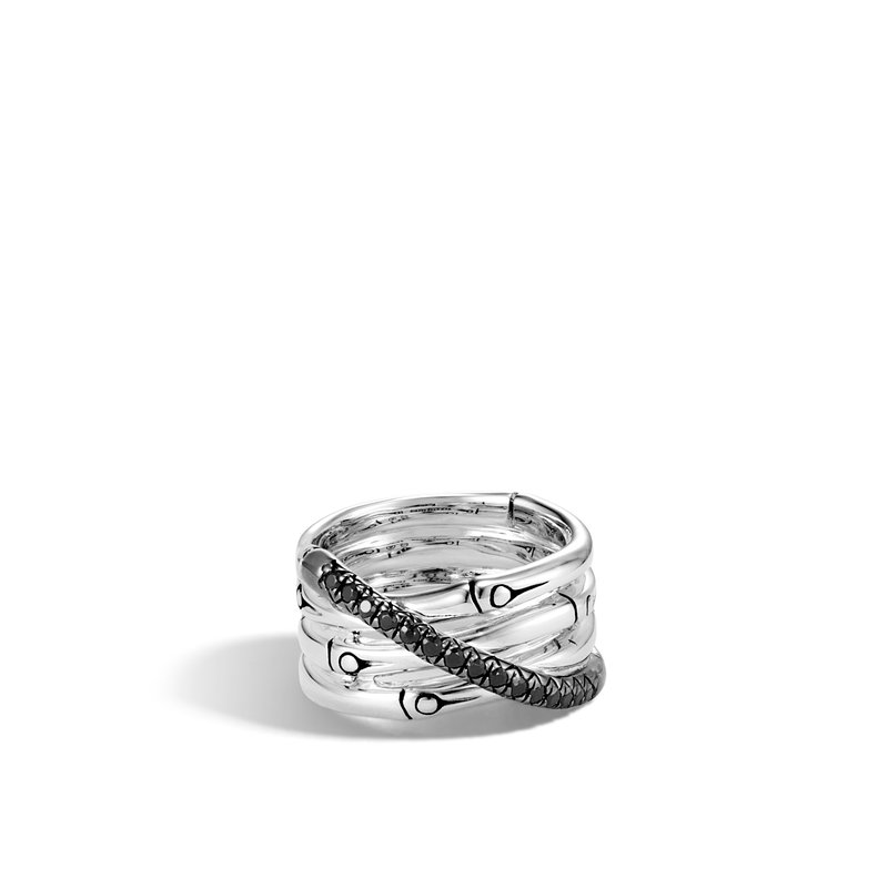 JOHN HARDY Bamboo 14MM Band Ring in Silver with Gemstone