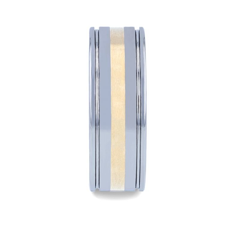 Thorsten LAZIO 14k Gold Inlay with Grooved Edges Tungsten Polished Wedding 8mm Band Thorsten LAZIO 14k Gold Inlay with Grooved Edges Tungsten Polished Wedding 8mm Band