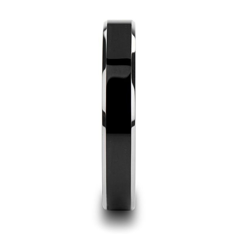 Thorsten MACLAREN Black Polish Finished Center Tungsten Wedding Band with Polished Gray Tungsten Beveled Edges - 4mm 6mm or 8mm