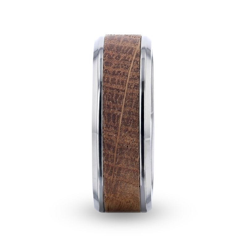 Thorsten CASK Whiskey Barrel Wood Inlaid Titanium Men's Wedding Band With Beveled Polished Edges Made From Genuine Whiskey Barrels - 8mm Thorsten CASK Whiskey Barrel Wood Inlaid Titanium Men's Wedding Band With Beveled Polished Edges Made From Genuine Whiskey Barrels - 8mm
