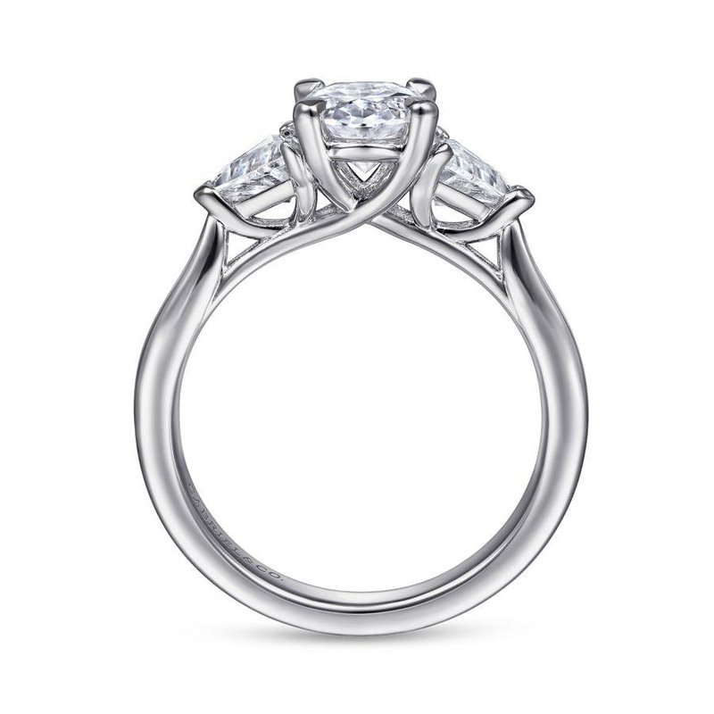 14K White Gold Oval Three Stone Diamond Engagement Ring